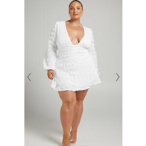 Showpo NWT SANAA MINI DRESS - LONG SLEEVE OPEN BACK DRESS IN WHITE Size 16 EUR48